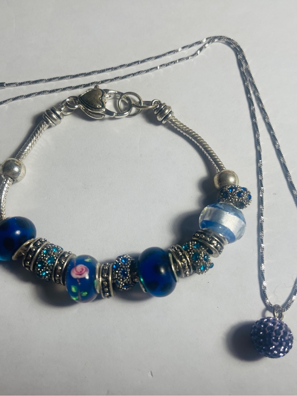 Blue Glass Bead Bracelet with Silver Accents SO PRETTY